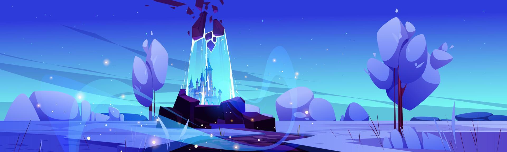 Magic portal at winter landscape, fairy tale scene vector