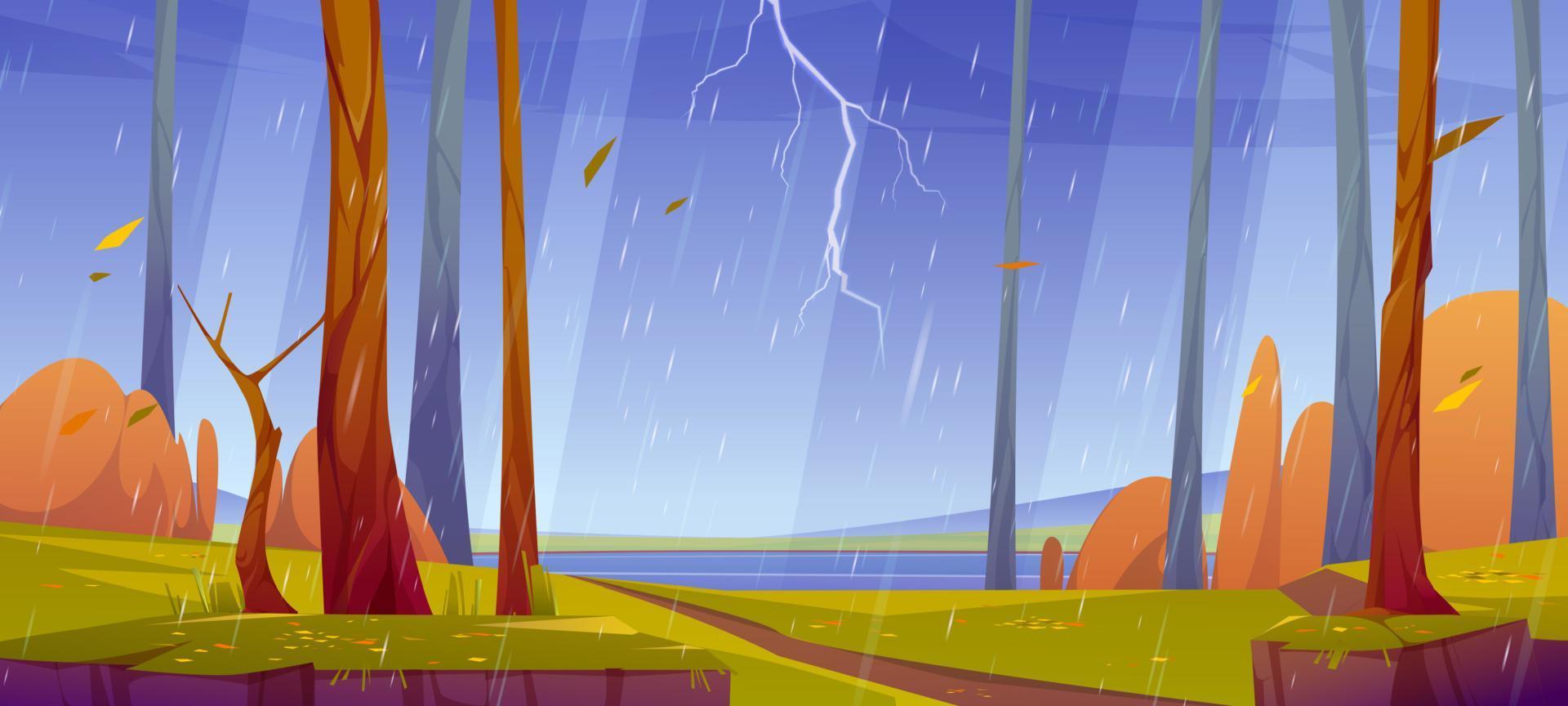 paisaje forestal con tormenta vector