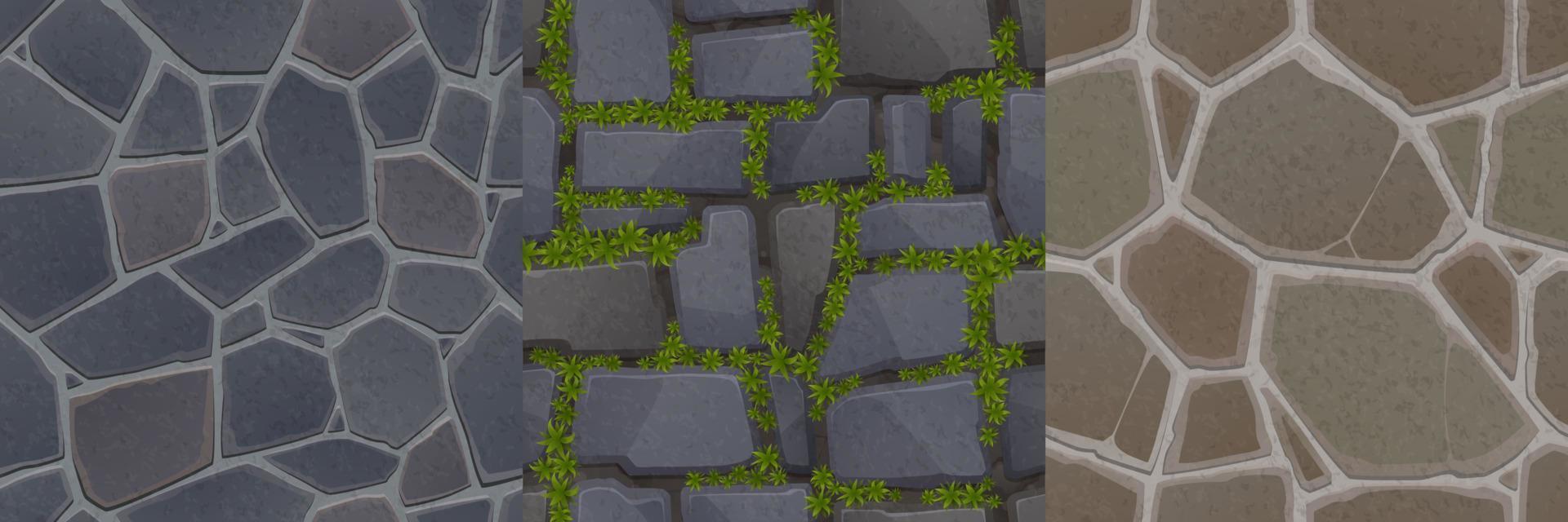 Game stone textures, seamless patterns of pavement vector