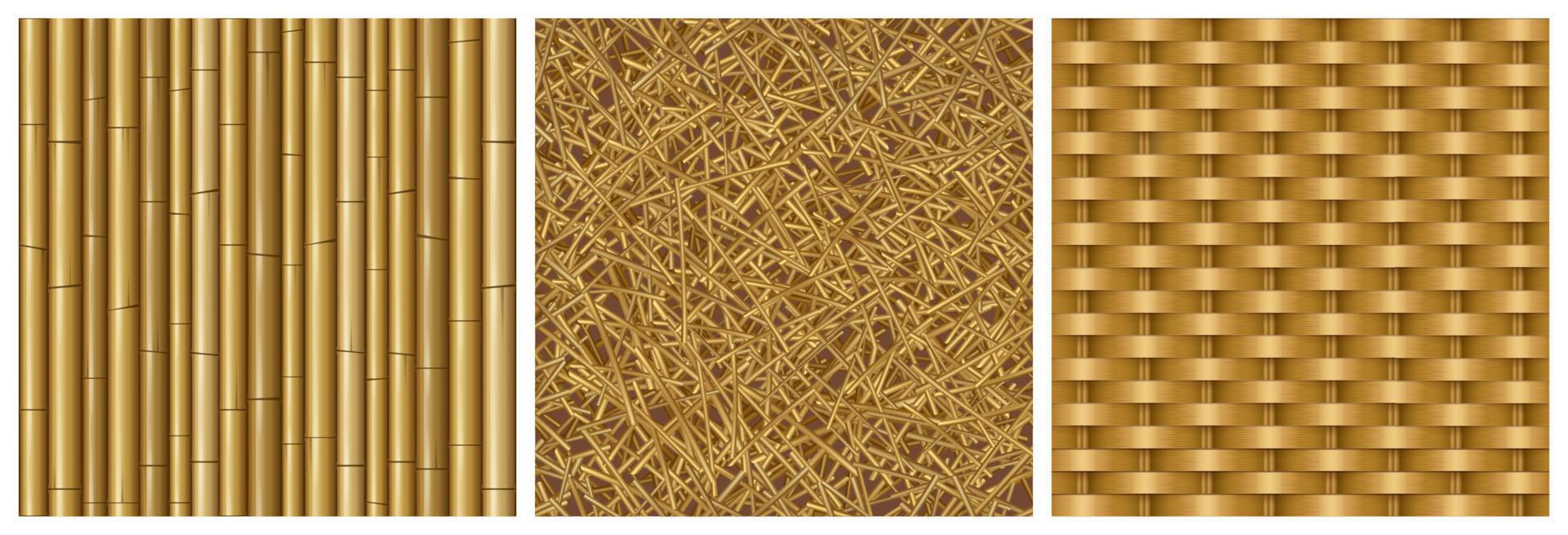 Game textures bamboo stems, straw and wicker set vector