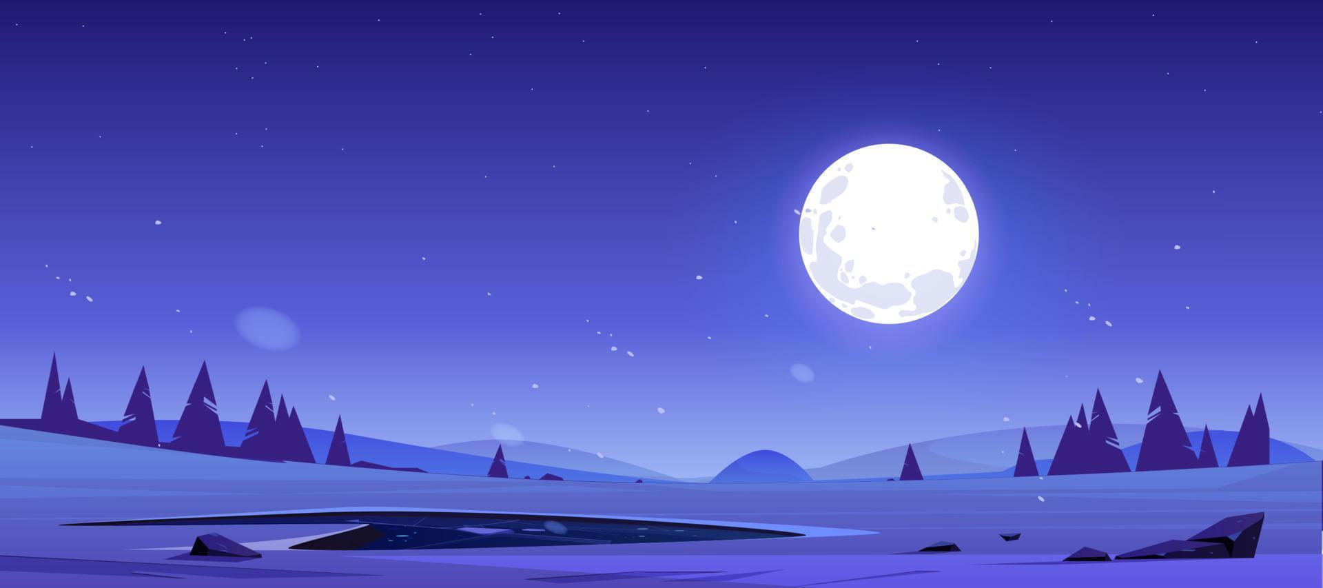 dibujos animados noche naturaleza paisaje luna llena brillante vector