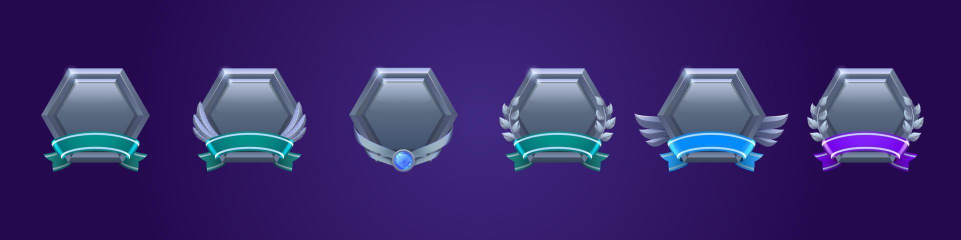 Game level metallic ui icons, empty badges set vector