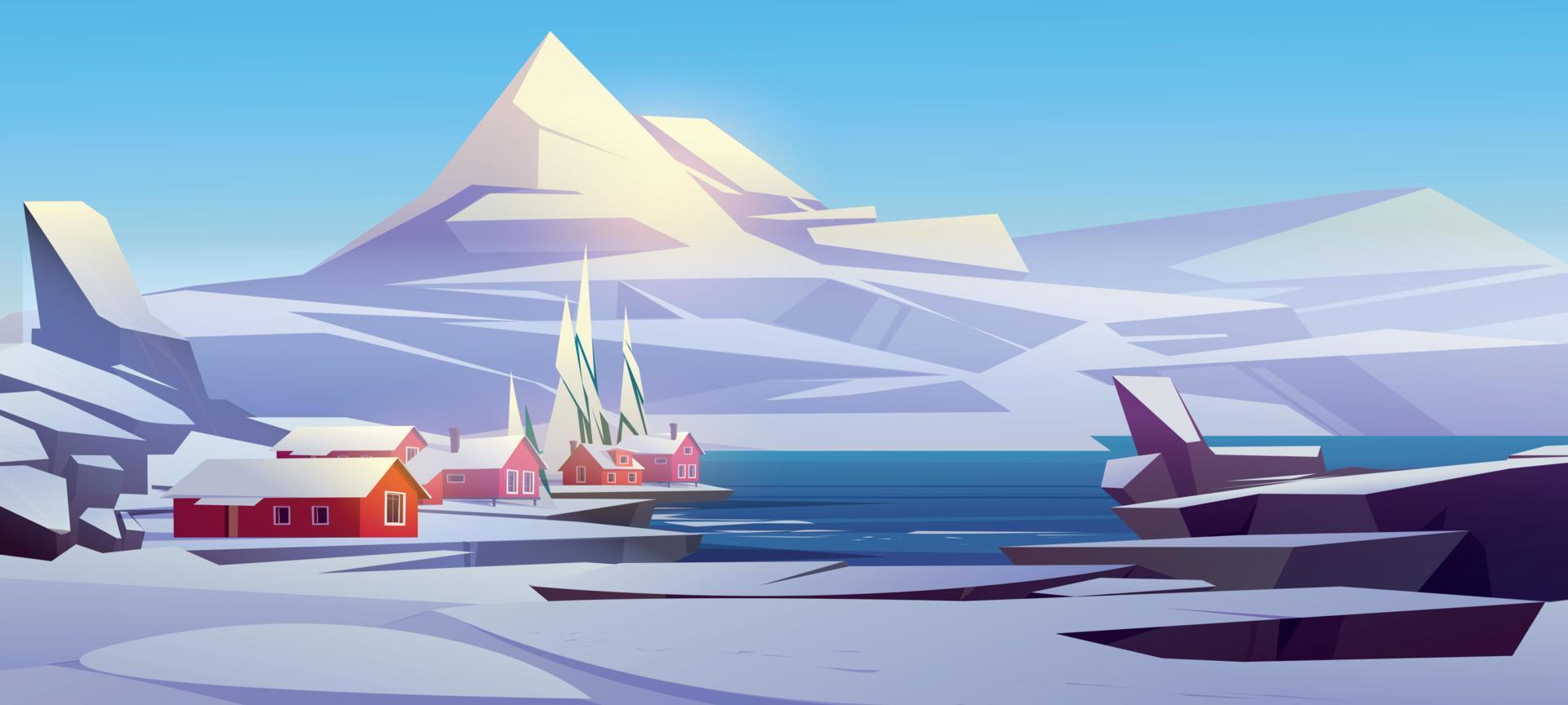 Winter landscape scandinavian nordic village scene vector
