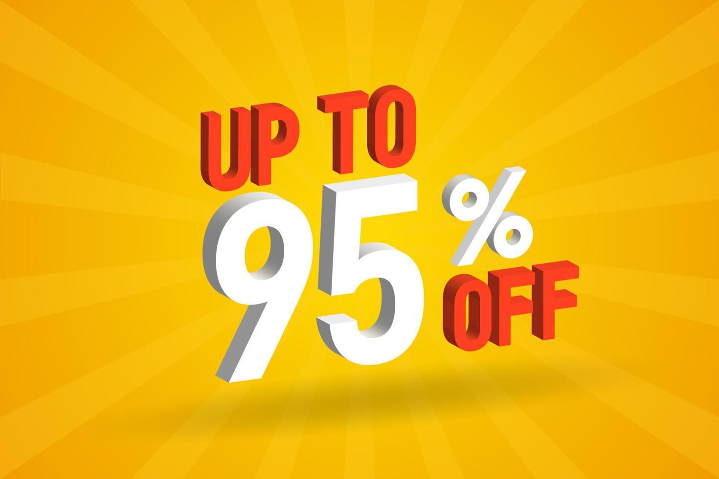 Up To 95 Percent off 3D Special promotional campaign design. Upto 95 of 3D Discount Offer for Sale and marketing. vector