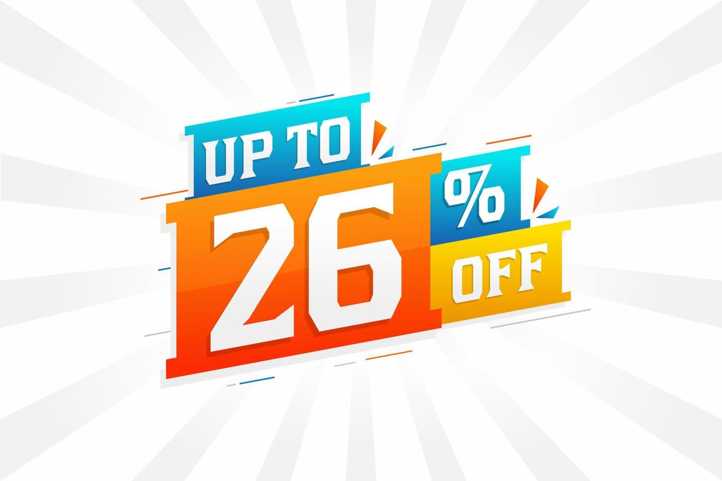 Sale of advertising campaign up to 26 Percent off promotional design. vector