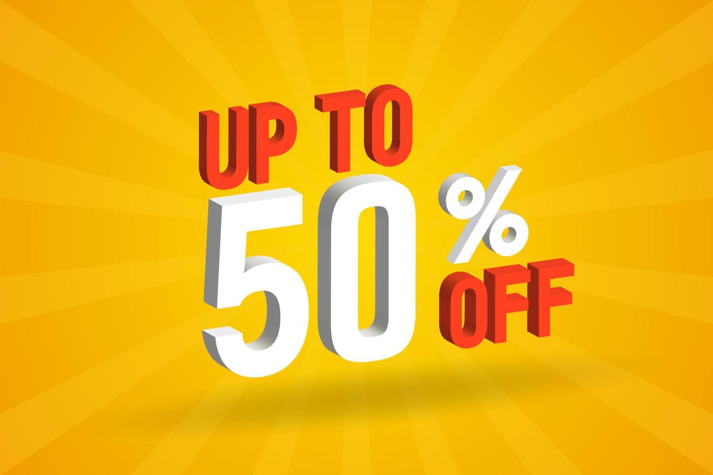 Up To 50 Percent off 3D Special promotional campaign design. Upto 50 of 3D Discount Offer for Sale and marketing. vector