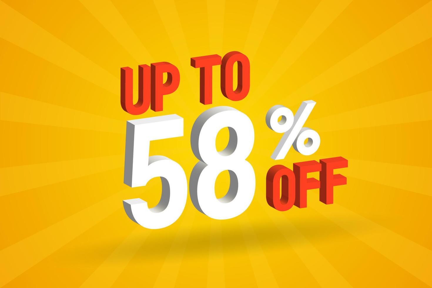 Up To 58 Percent off 3D Special promotional campaign design. Upto 58 of 3D Discount Offer for Sale and marketing. vector