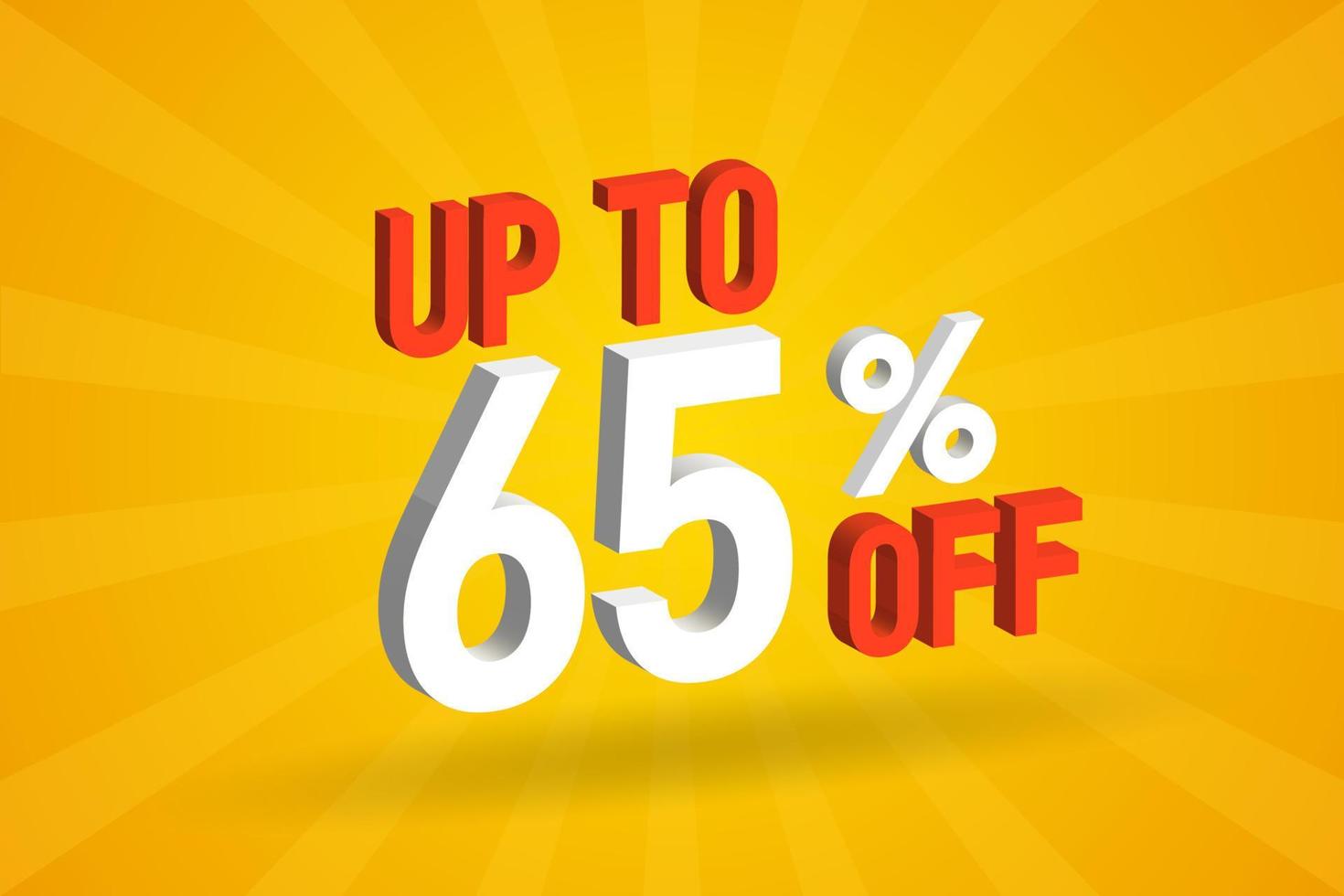 Up To 65 Percent off 3D Special promotional campaign design. Upto 65 of 3D Discount Offer for Sale and marketing. vector