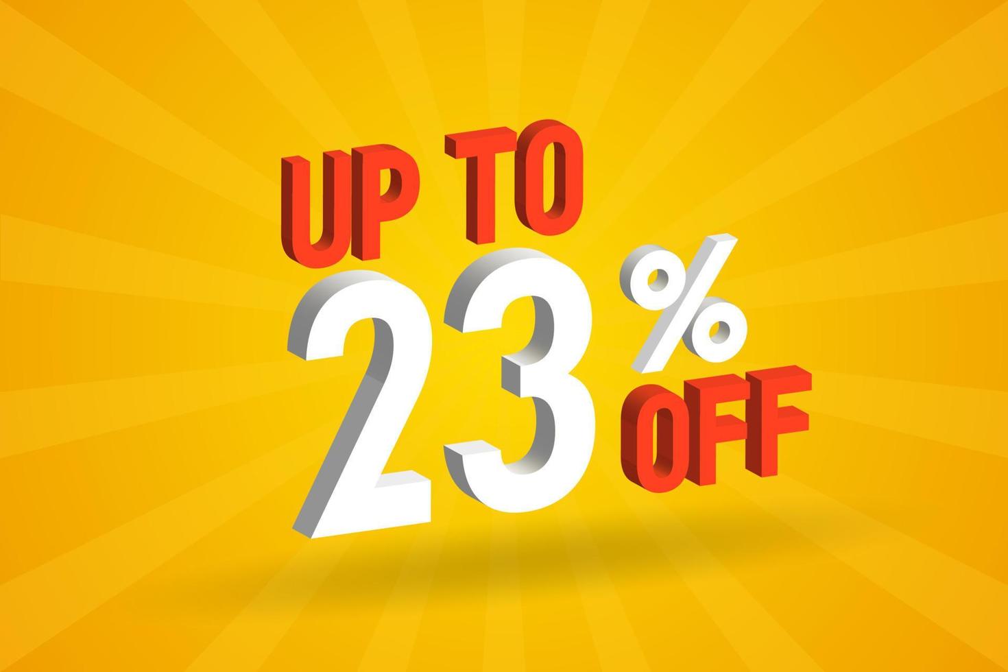 Up To 23 Percent off 3D Special promotional campaign design. Upto 23 of 3D Discount Offer for Sale and marketing. vector