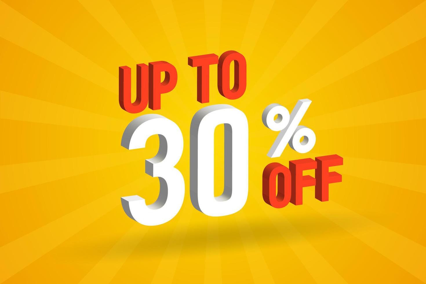 Up To 30 Percent off 3D Special promotional campaign design. Upto 30 of 3D Discount Offer for Sale and marketing. vector