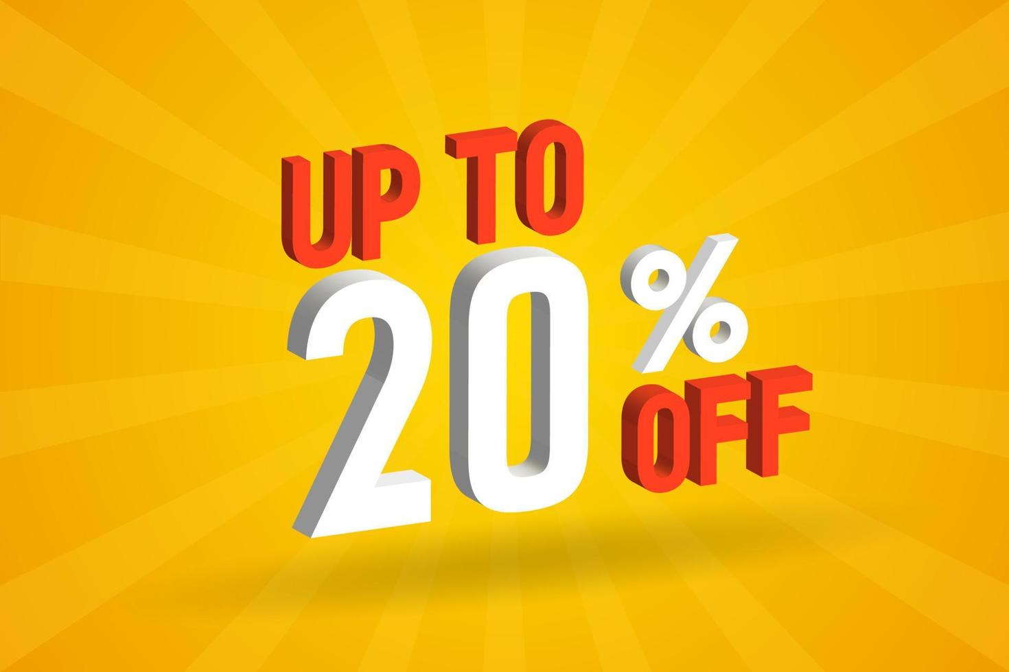 Up To 20 Percent off 3D Special promotional campaign design. Upto 20 of 3D Discount Offer for Sale and marketing. vector