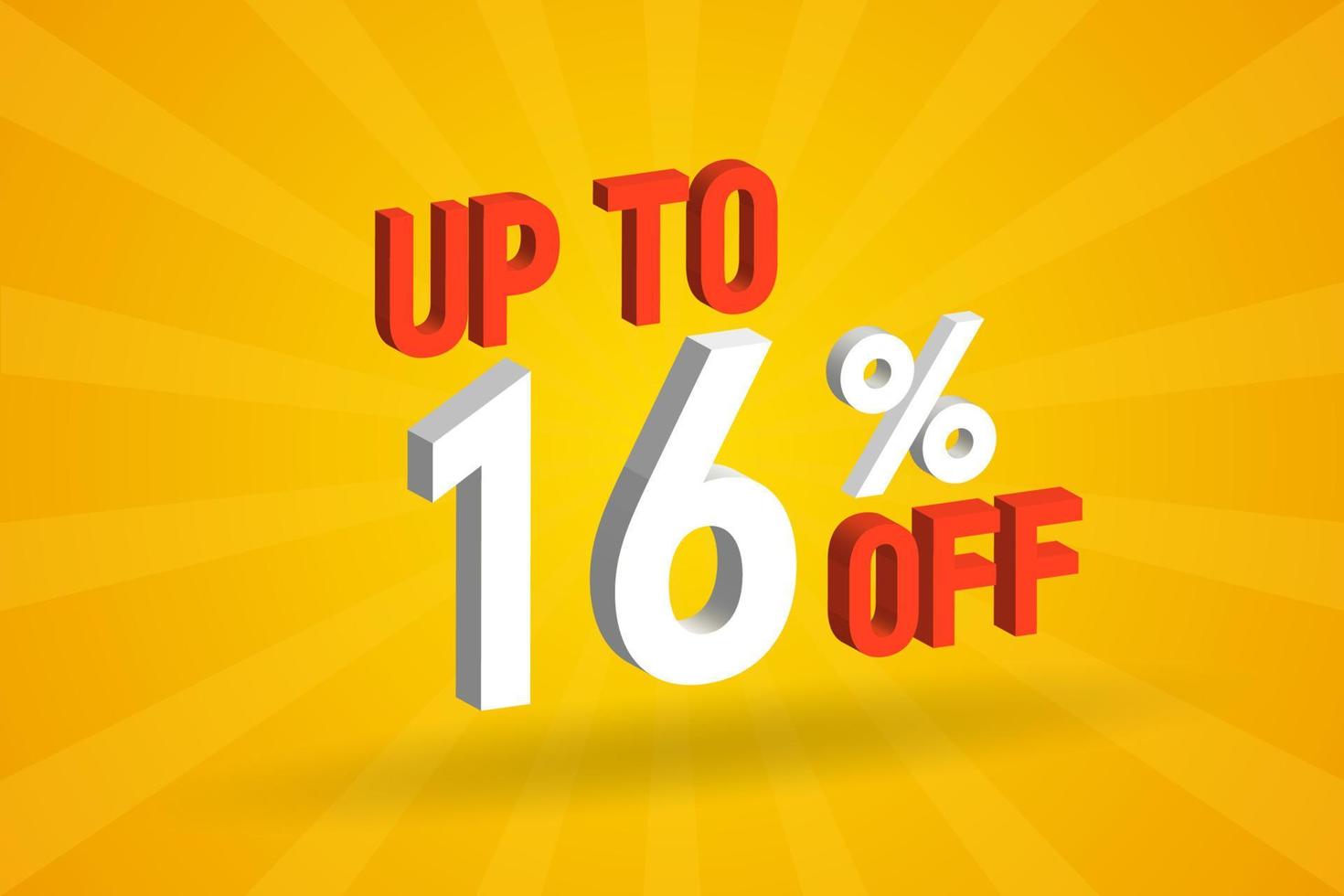 Up To 16 Percent off 3D Special promotional campaign design. Upto 16 of 3D Discount Offer for Sale and marketing. vector