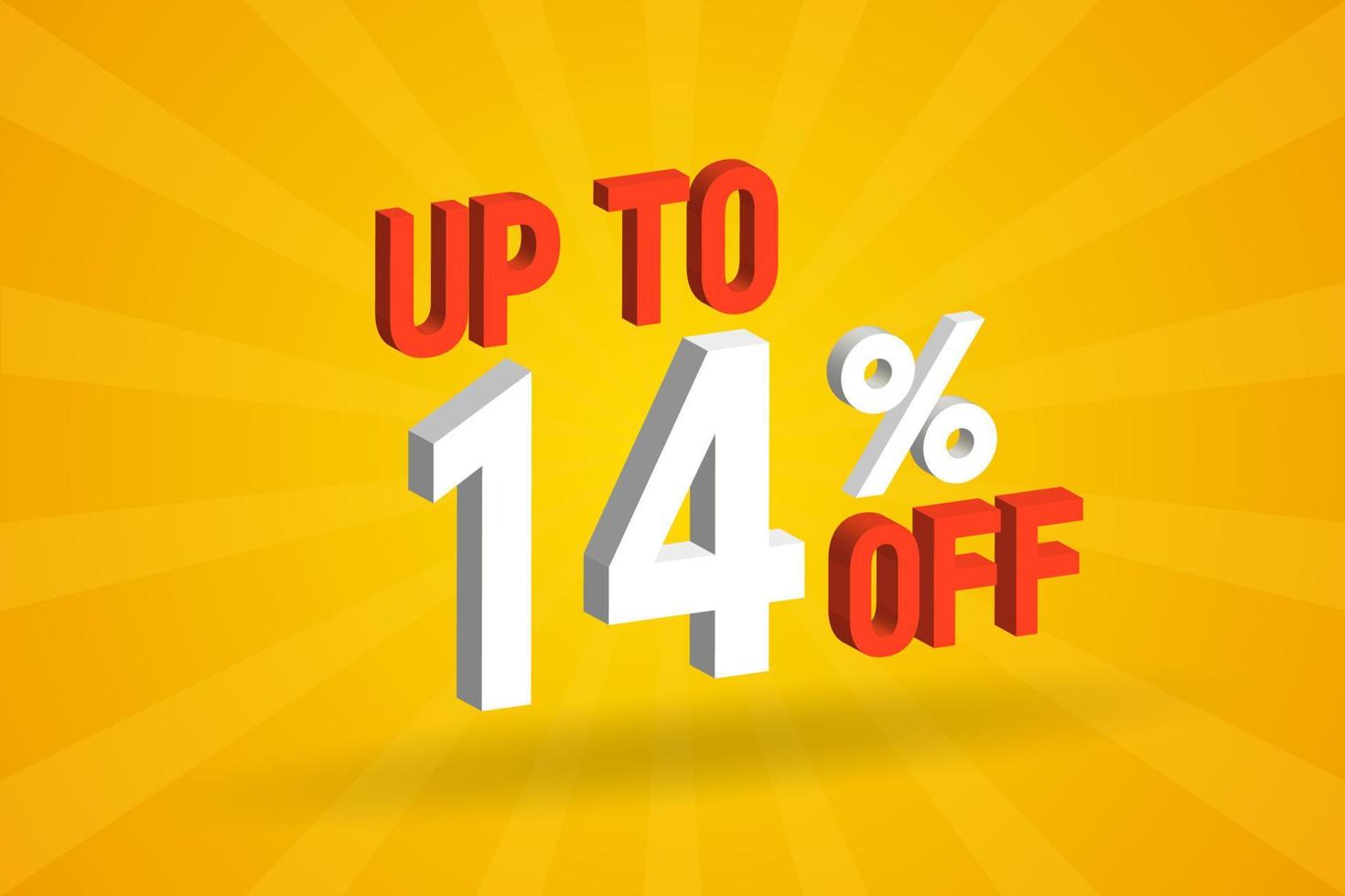 Up To 14 Percent off 3D Special promotional campaign design. Upto 14 of 3D Discount Offer for Sale and marketing. vector