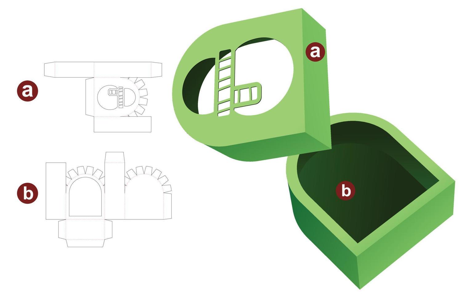 bandeja curva con plantilla troquelada de tapa de ventana de muñeco de nieve y maqueta 3d vector