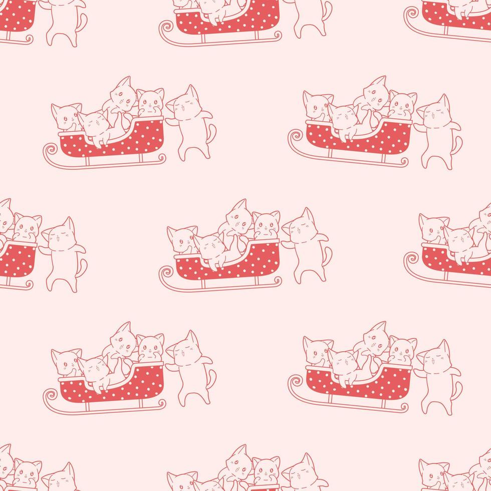 cute outline cats with Christmas cartoon seamless pattern vector