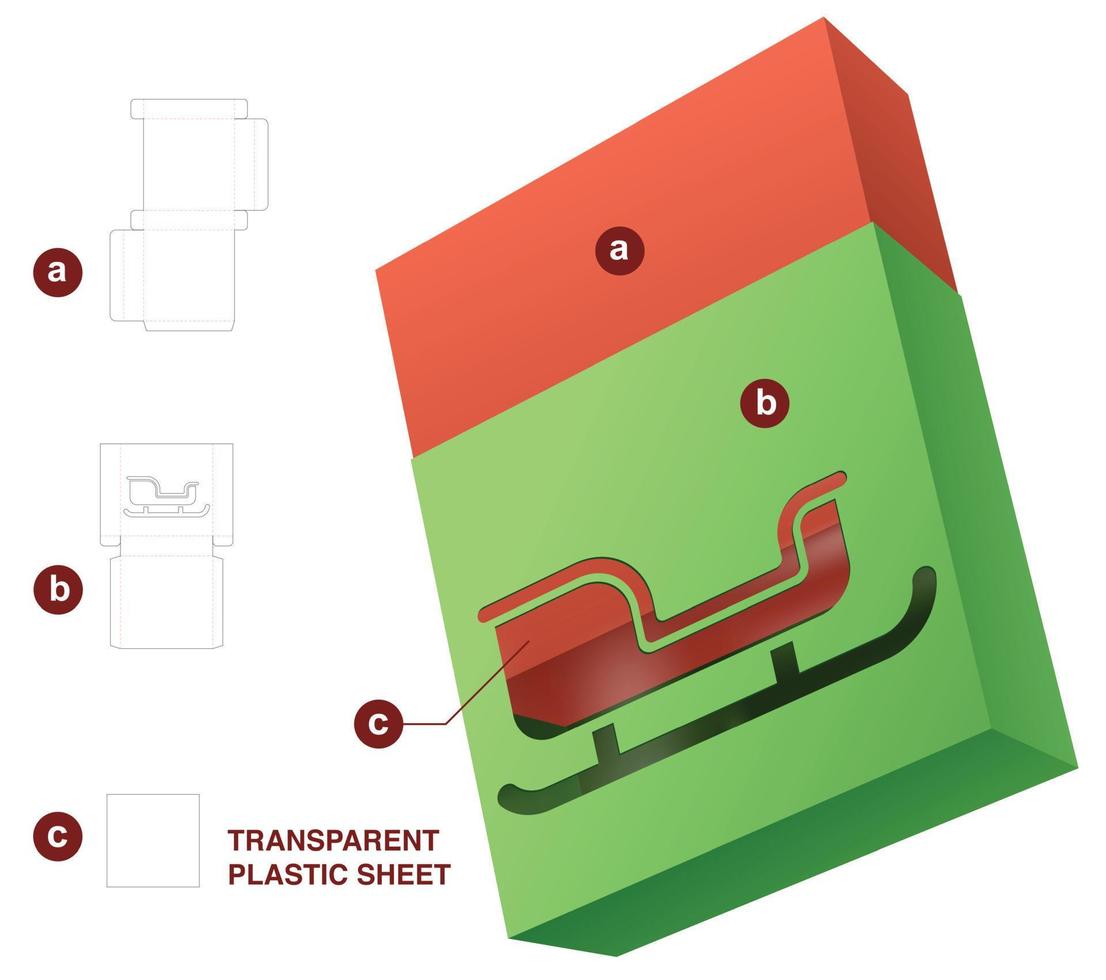 sliding Christmas box die cut template and 3D mockup vector