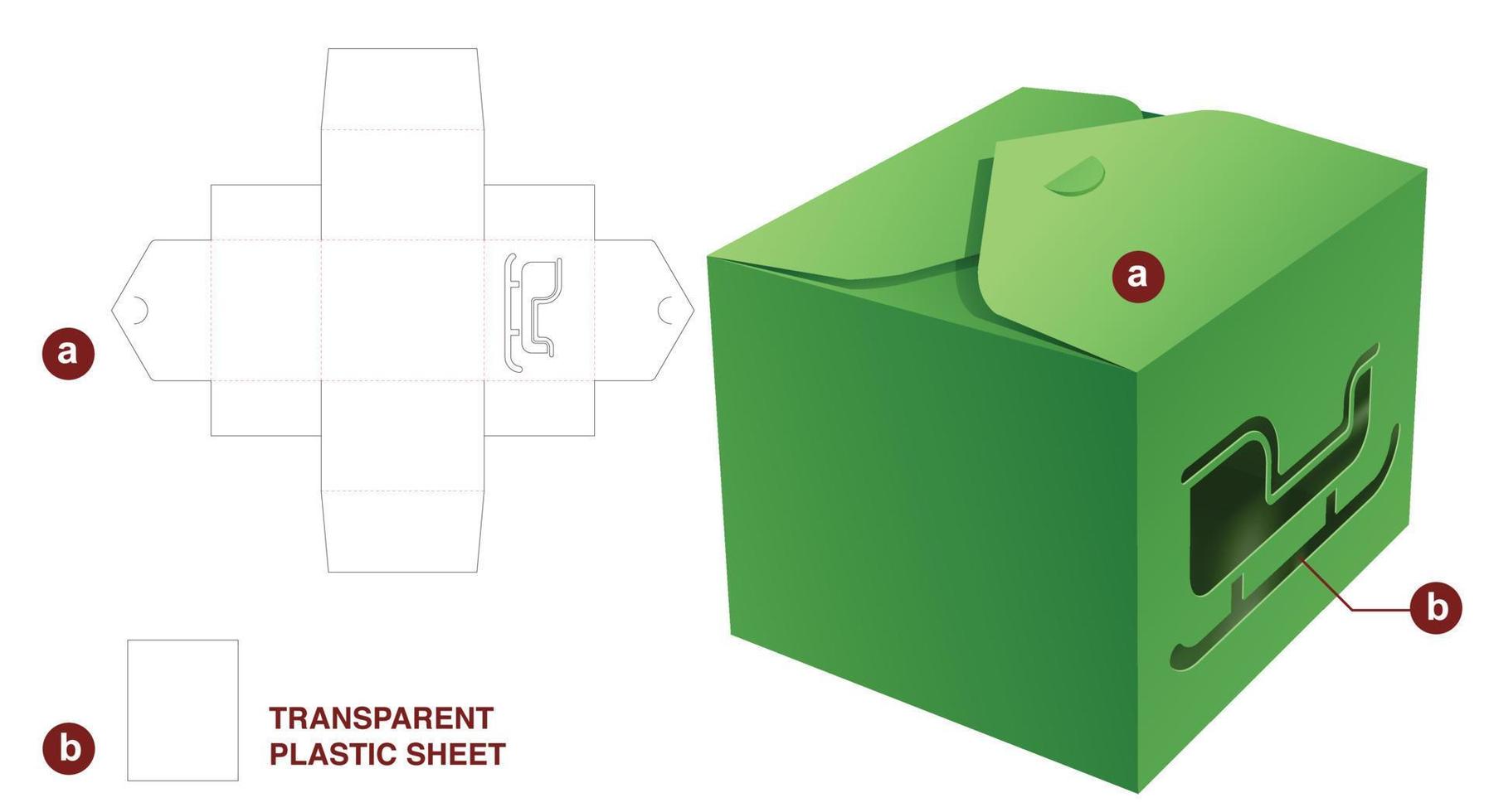 Caja rectangular de 2 vueltas con plantilla troquelada de ventana navideña estampada y maqueta 3d vector