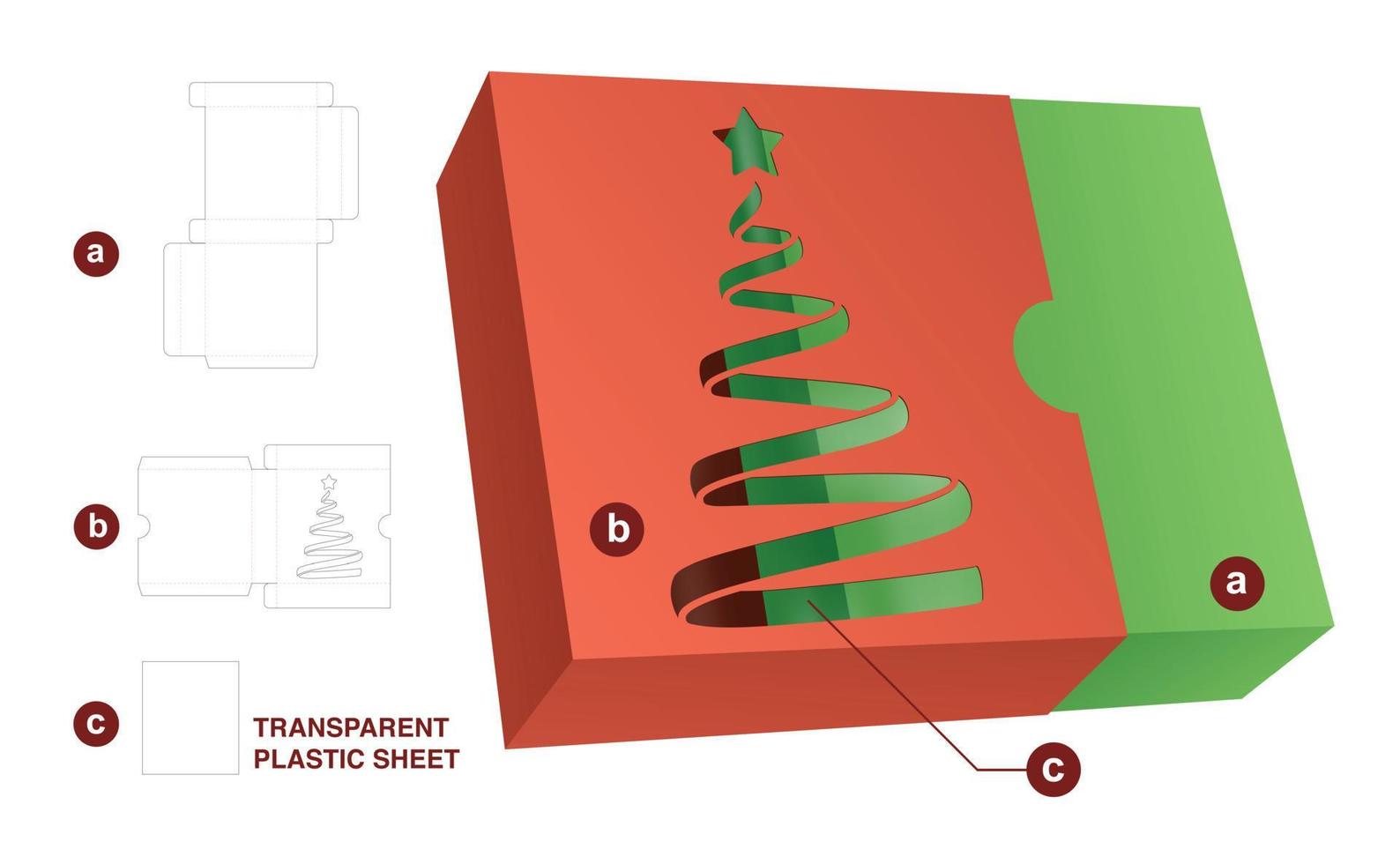 Christmas sliding box die cut template and 3D mockup vector