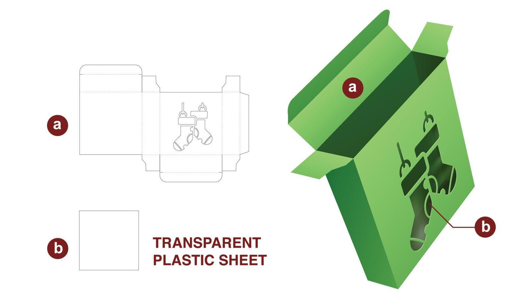 caja de lata y calcetines navideños estampados plantilla troquelada y maqueta 3d vector