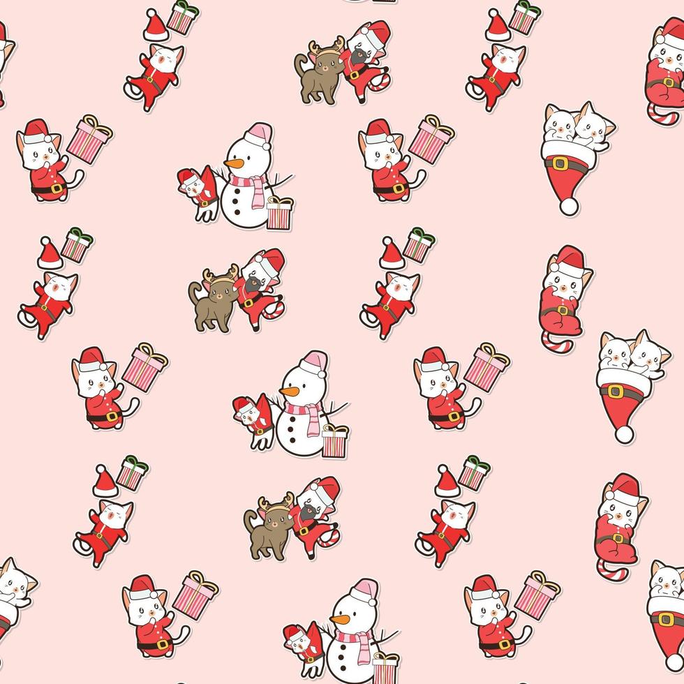 adorable cats with Christmas cartoon seamless pattern vector