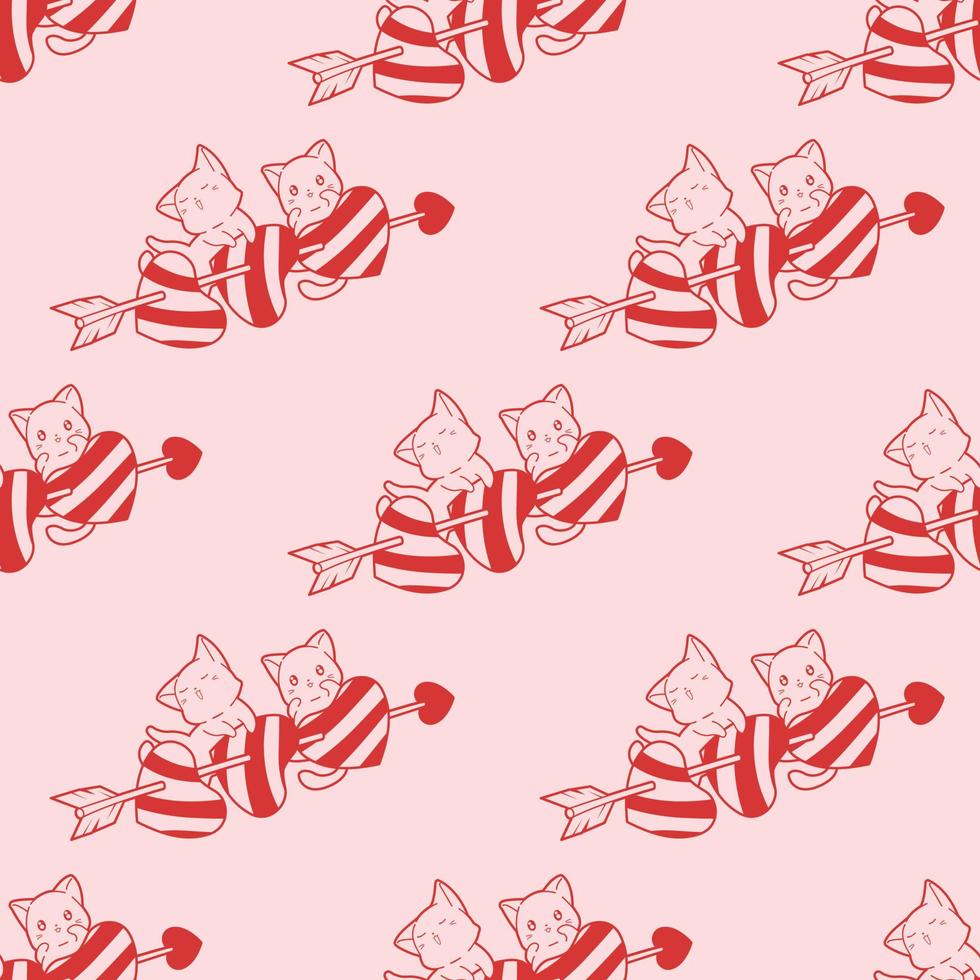 adorable outline kitty cartoon seamless pattern vector