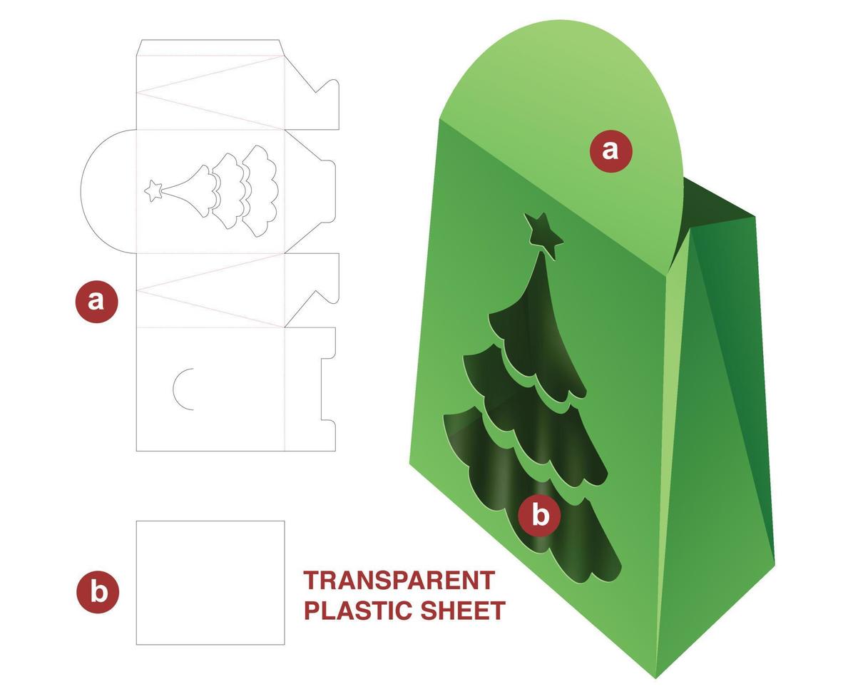 flip bag con plantilla troquelada de ventana de árbol de navidad y maqueta 3d vector