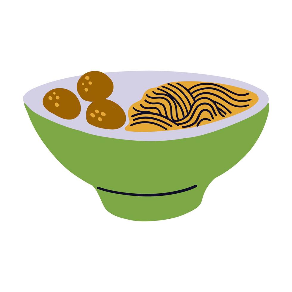 Cartoon design food element. Hand drawn chinese noodles vector