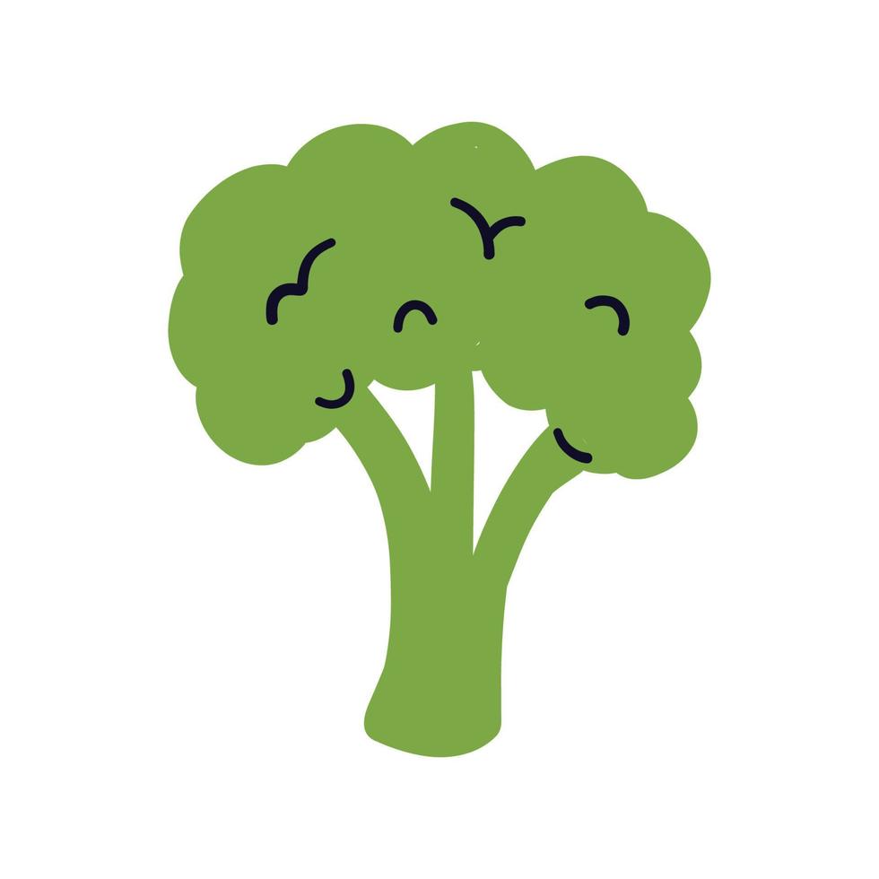 Cartoon design food element. Hand drawn broccoli vector