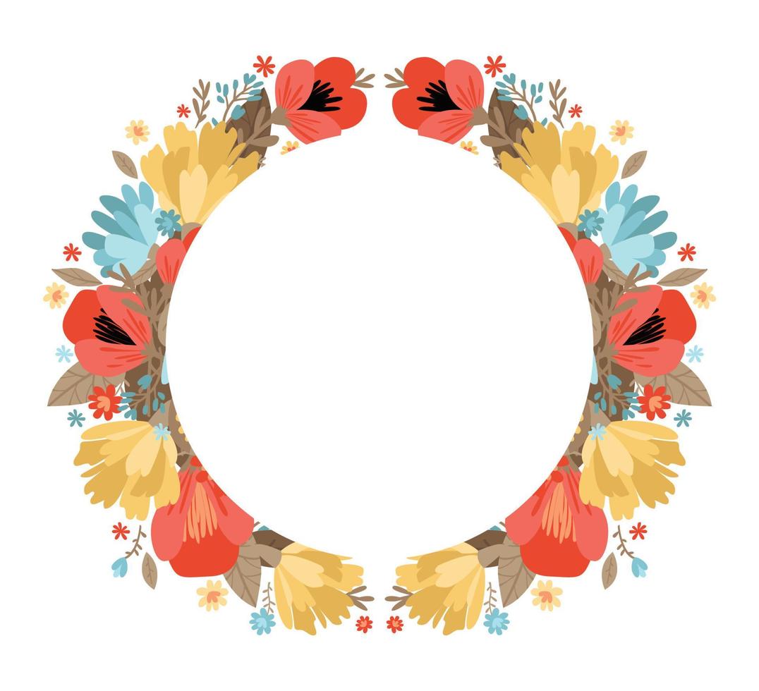 Flowers frame. Modern flat vector illustration isolated on white background.