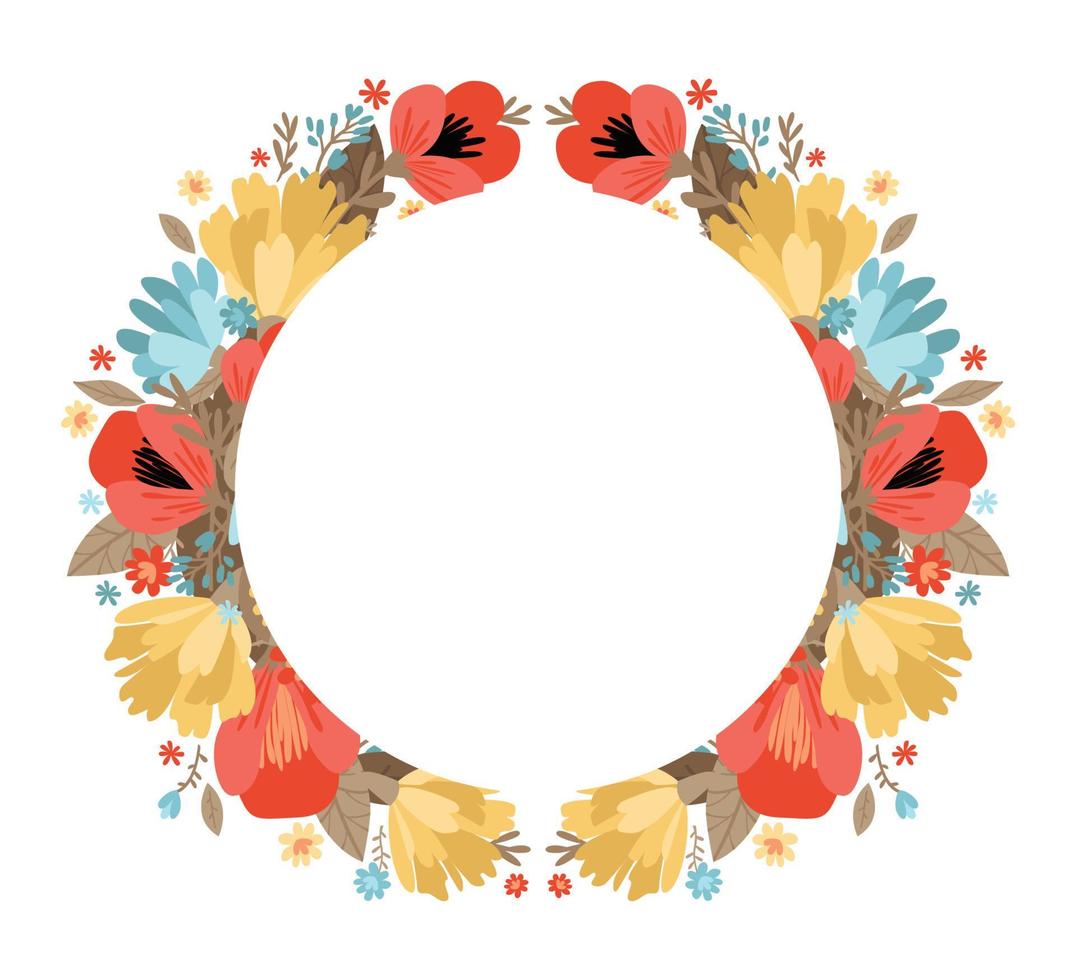 Flowers frame. Modern flat vector illustration isolated on white background.