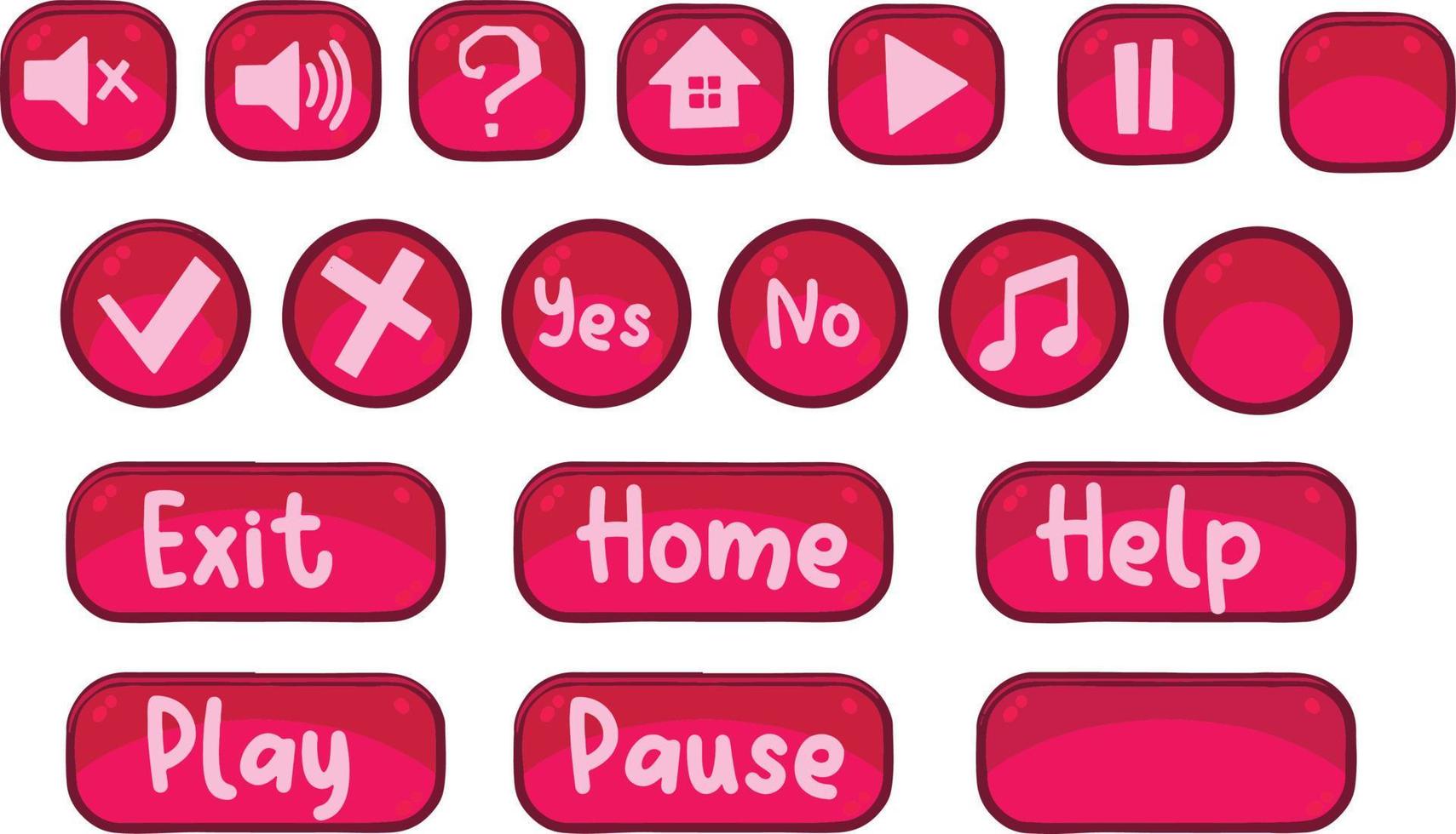 Set of different pink button for game or website, vector illustration