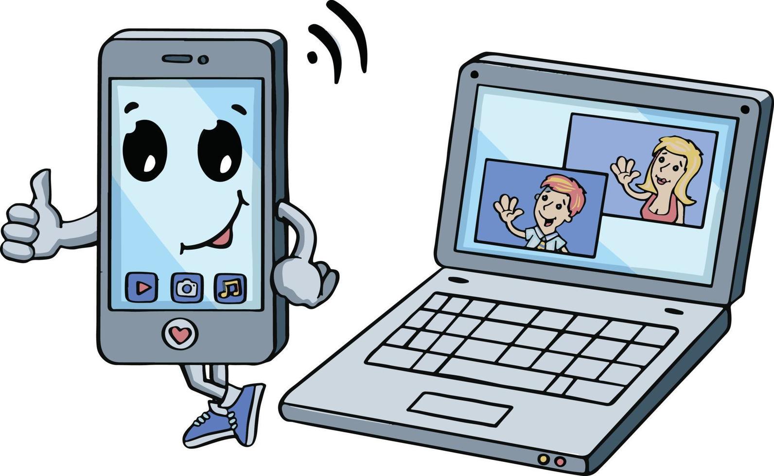 Video conferencing by phone and computer hand drawn icon vector