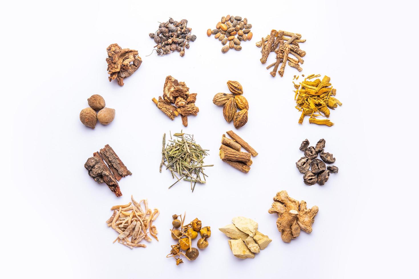 Group of Ayurvedic medicines over white background photo