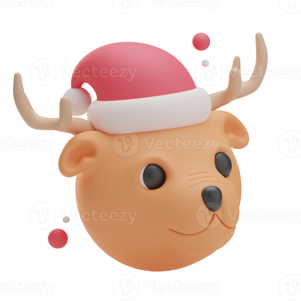 3d Rendering Christmas reindeer illustration with santa's hat png