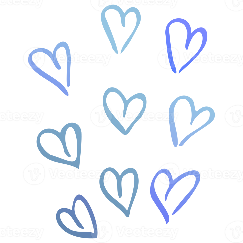 Simple blue doodle heart. Isolated design element for valentine's day, wedding, romance. Transparent PNG clipart