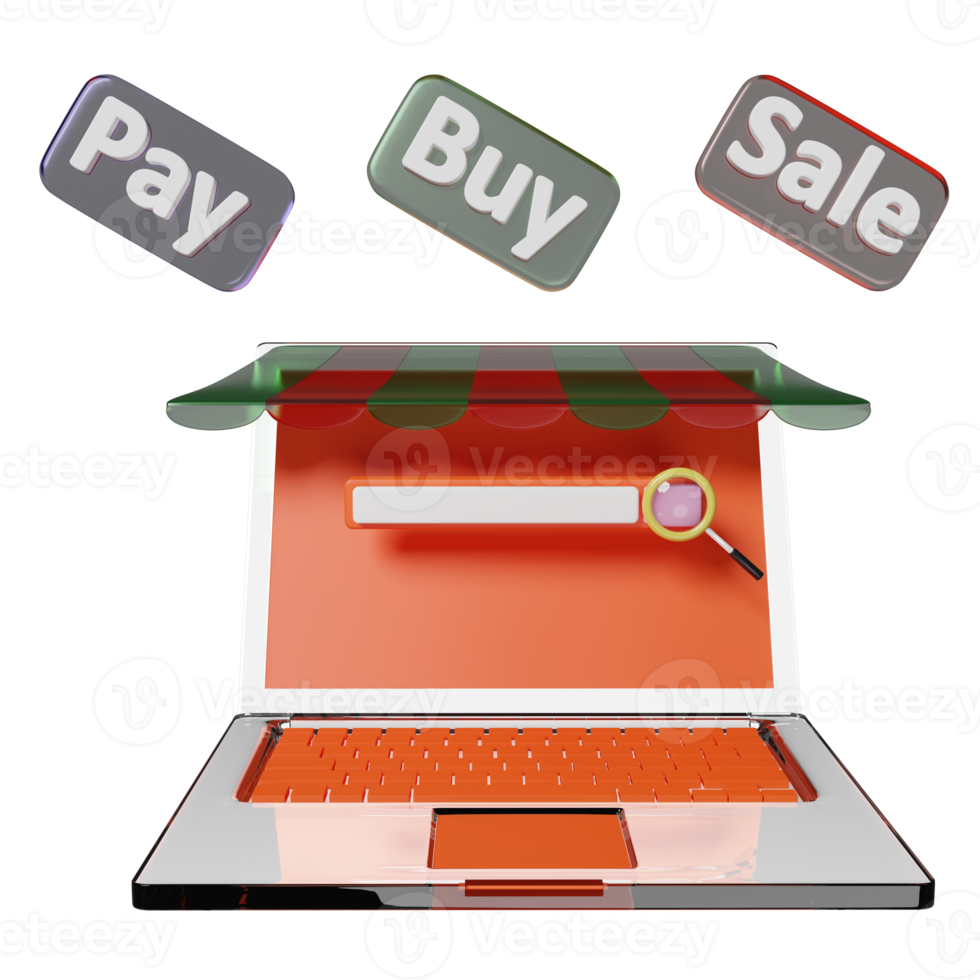 monitor de naranja con tienda, compra, venta, etiqueta de pago, barra de