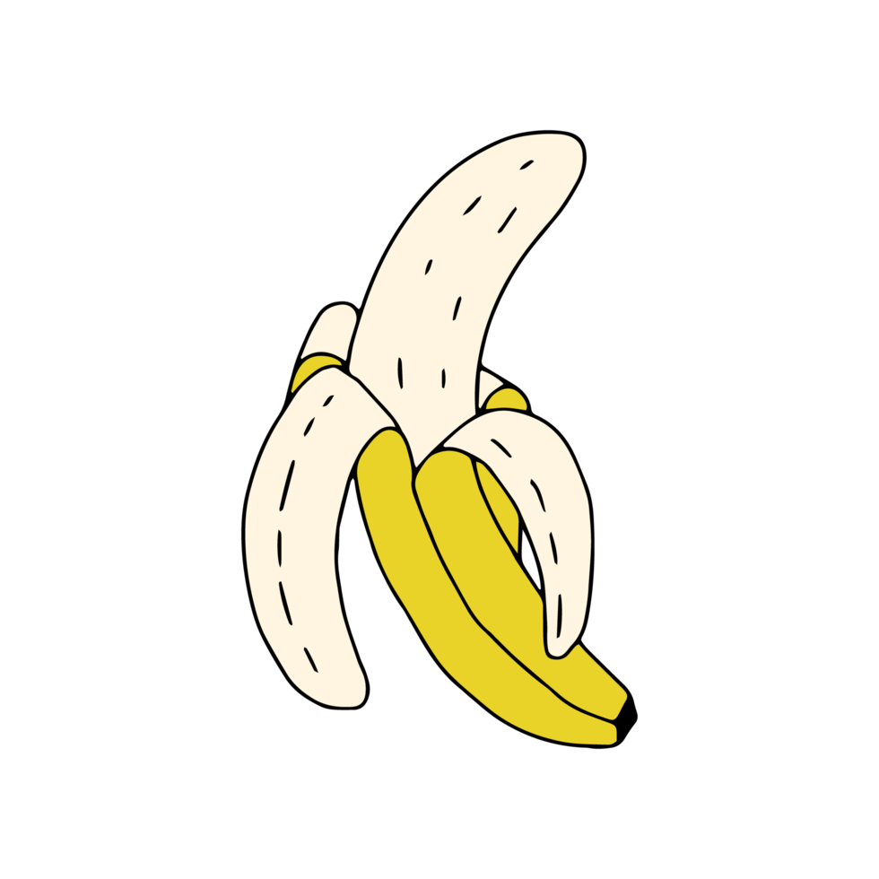 banaan getrokken in de tekening stijl. tropisch fruit. png