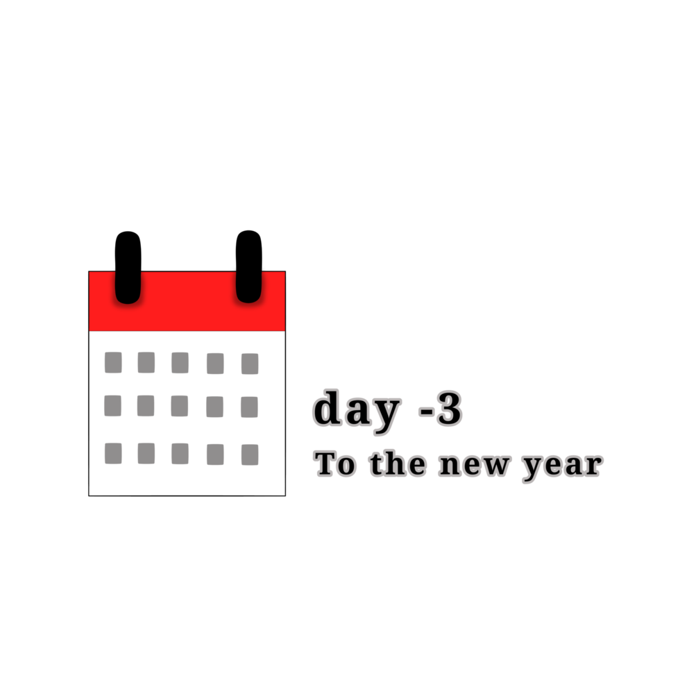 icono de calendario para recordarle que faltan menos de 3 días para el nuevo año. aislado en un fondo transparente png