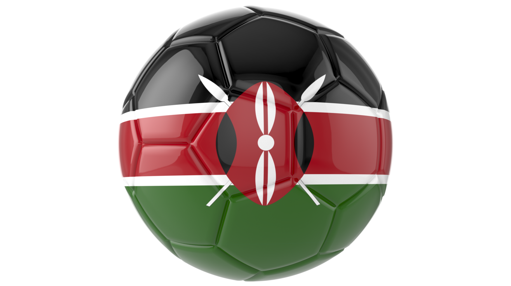 Ballon de football réaliste 3d avec le drapeau du kenya dessus isolé sur fond png transparent