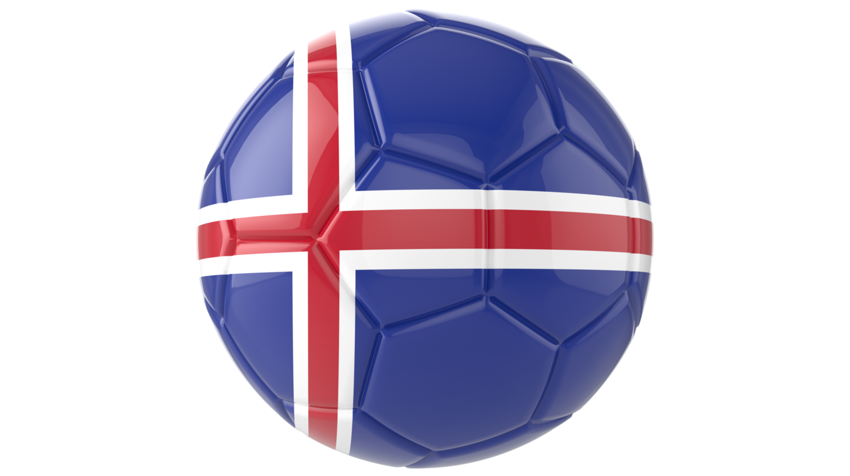 3d realistic soccer ball with the flag of  Iceland on it isolated on transparent PNG background