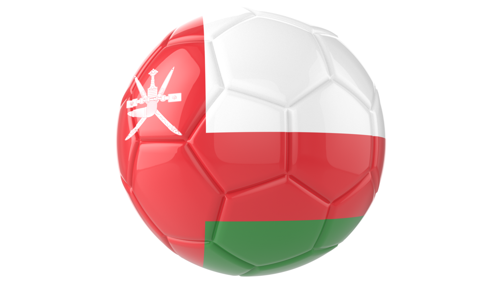 3d realistic soccer ball with the flag of Oman on it isolated on transparent PNG background