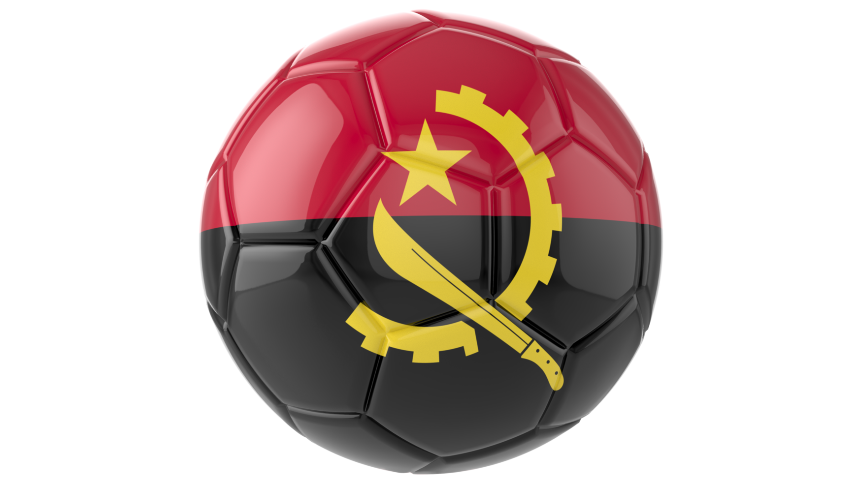 Ballon de football réaliste 3d avec le drapeau de l'angola dessus isolé sur fond png transparent