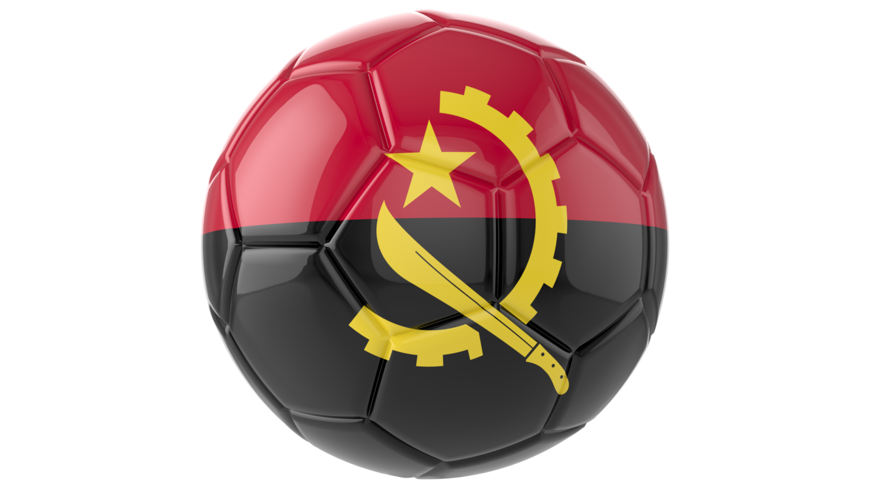 3d realistic soccer ball with the flag of Angola on it isolated on transparent PNG background