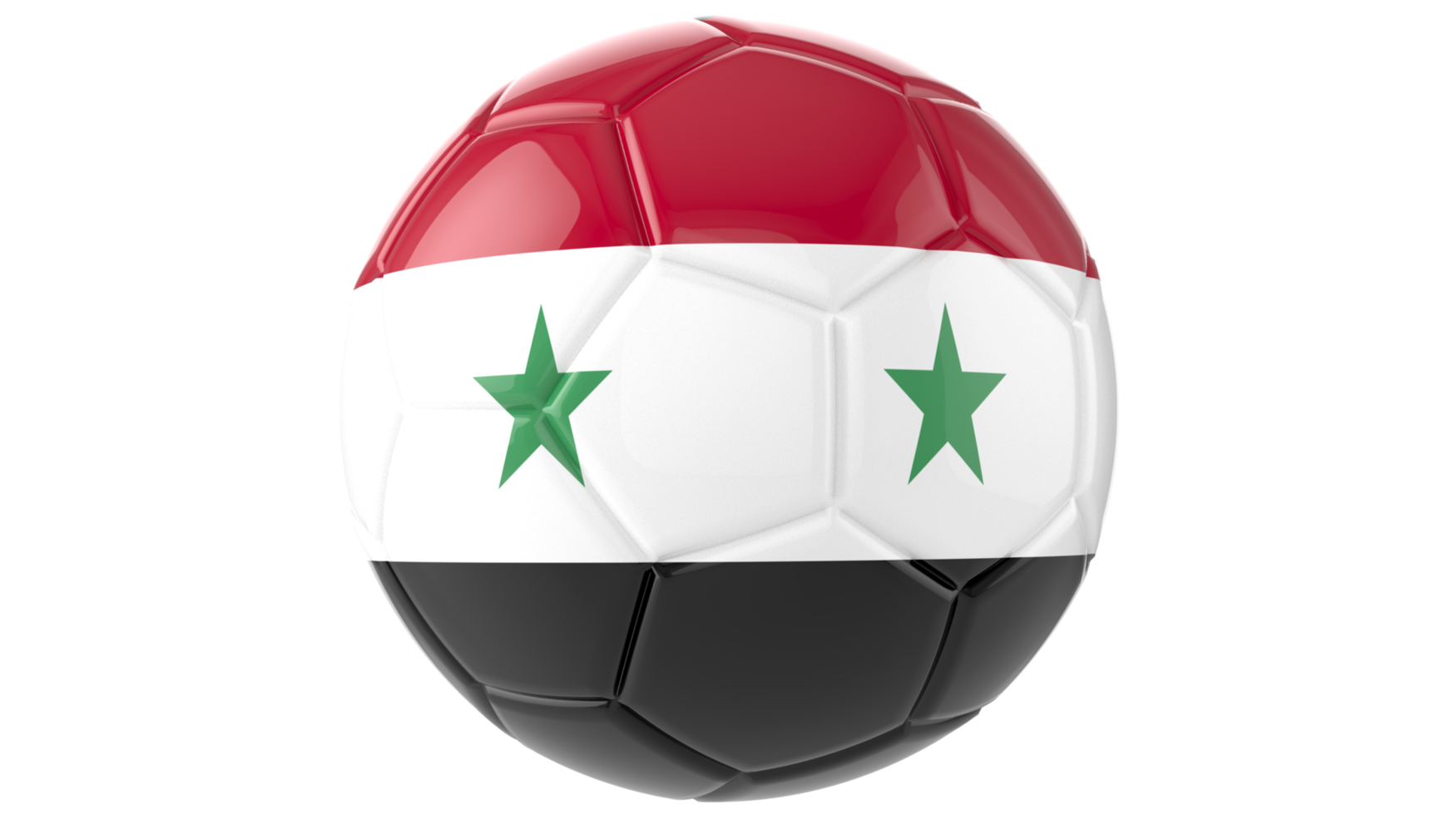 3d realistic soccer ball with the flag of Syria on it isolated on transparent PNG background