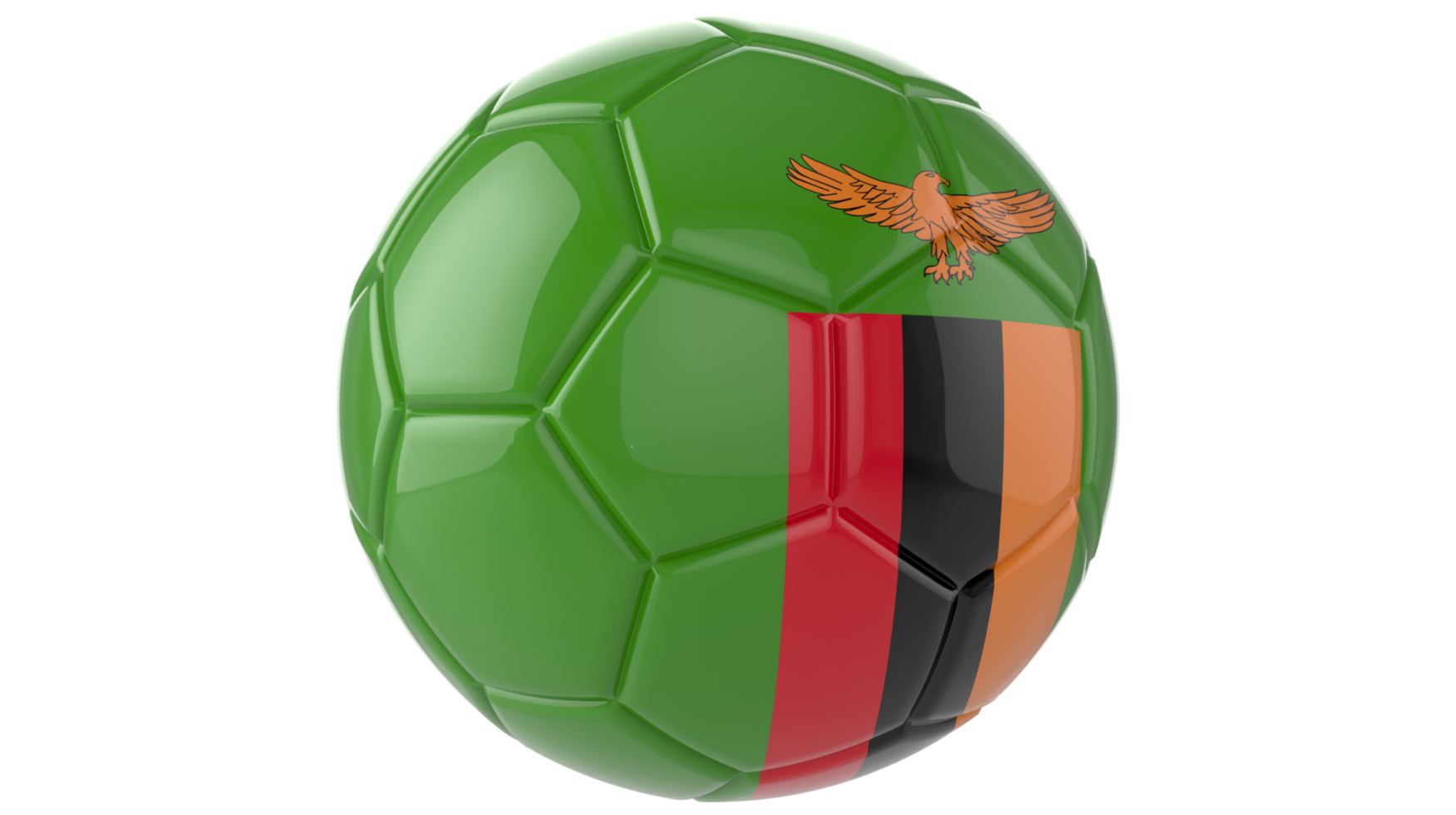 3d realistic soccer ball with the flag of Zambia on it isolated on transparent PNG background