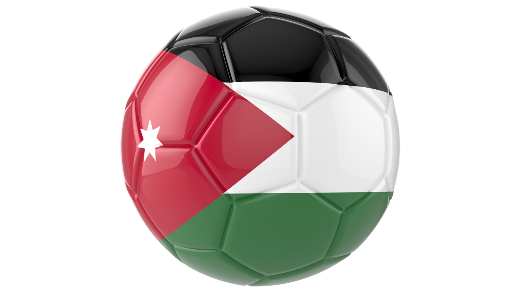 3d realistic soccer ball with the flag of Jordan on it isolated on transparent PNG background