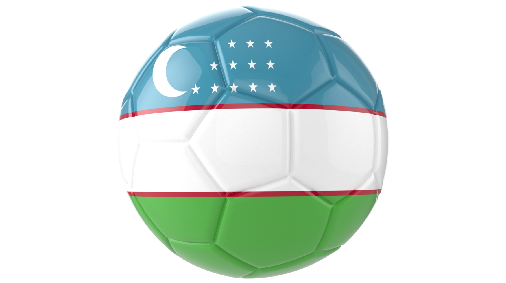 3d bola de futebol realista com a bandeira do uzbequistão isolada em fundo png transparente