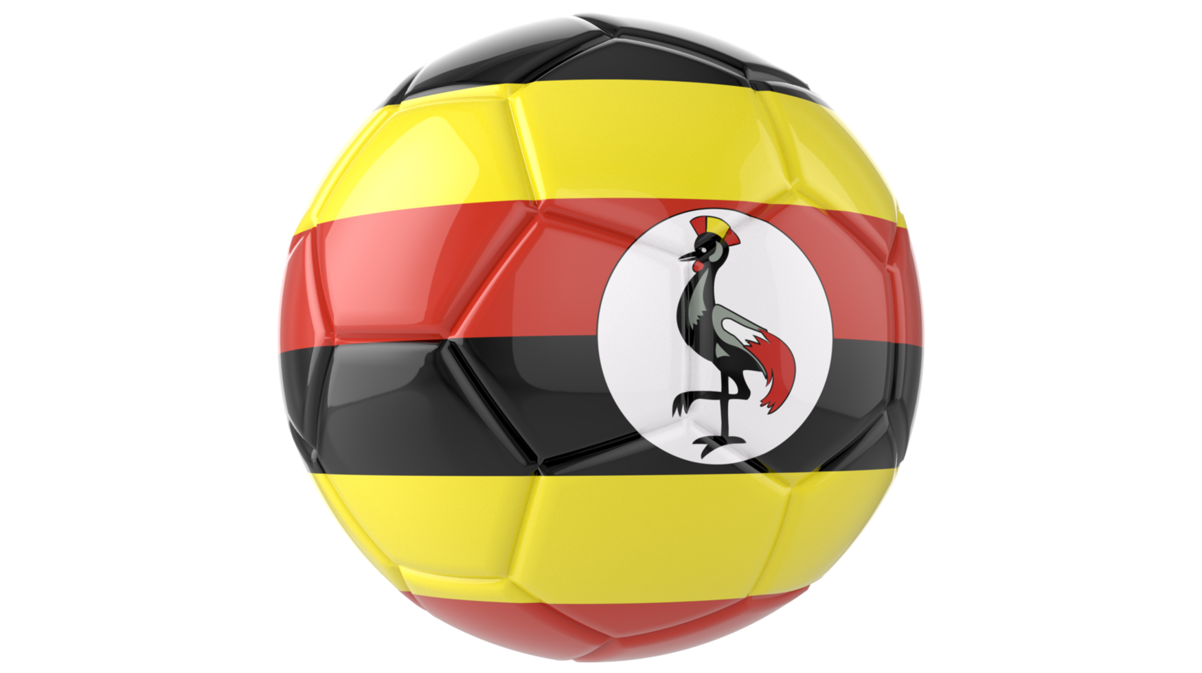 3d realistic soccer ball with the flag of Uganda on it isolated on transparent PNG background