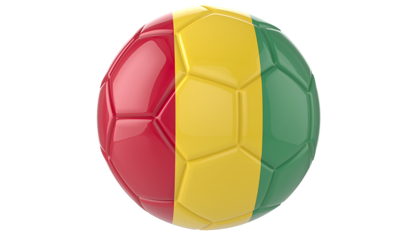 3d realistic soccer ball with the flag of Guinea on it isolated on transparent PNG background