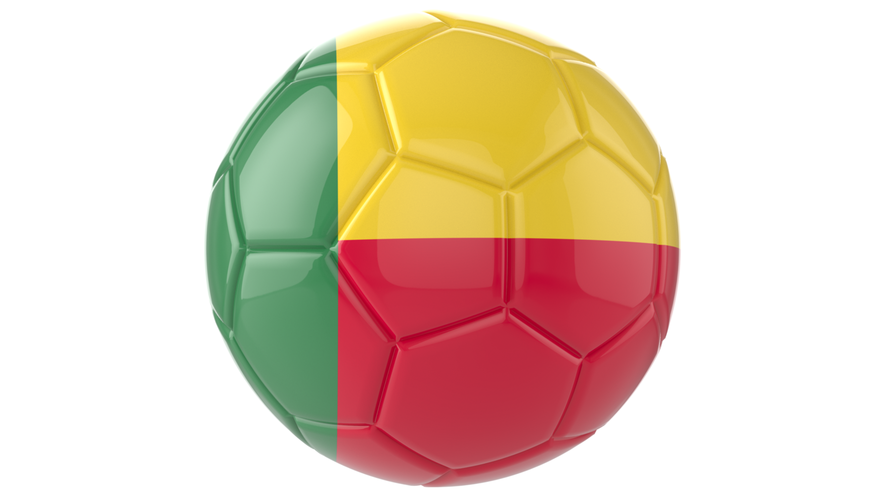 3d realistic soccer ball with the flag of Benin on it isolated on transparent PNG background